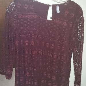 Size small maroon lacey overlay dress wth sleeves